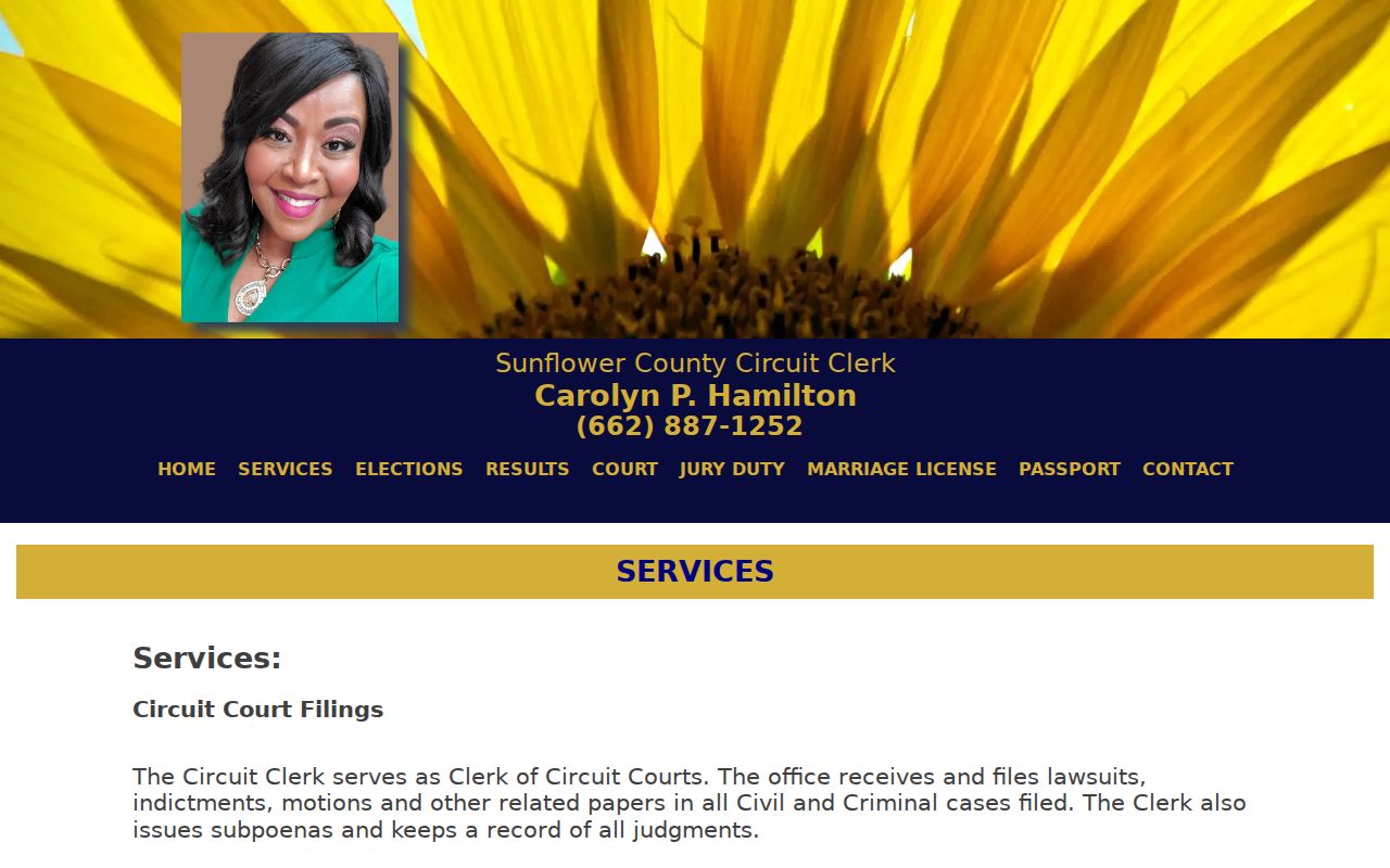 Sunflower County case lookup information on the Circuit Clerk services page