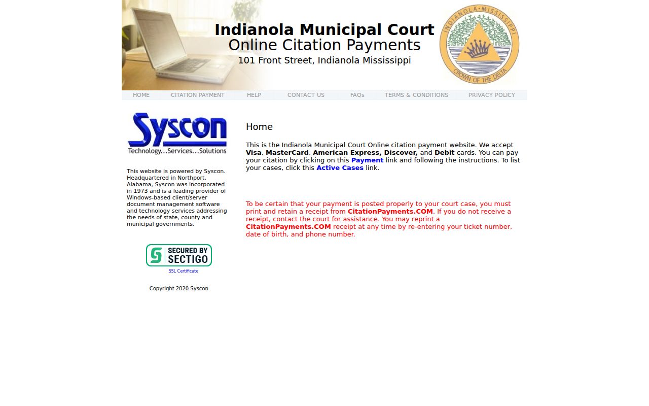 Indianola court docket CitationPayments source page